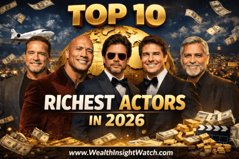 Top 10 Richest Actors in 2026 featuring Arnold Schwarzenegger, Dwayne Johnson, Tom Cruise, Shah Rukh Khan and George Clooney | wealthinsightwatch.com