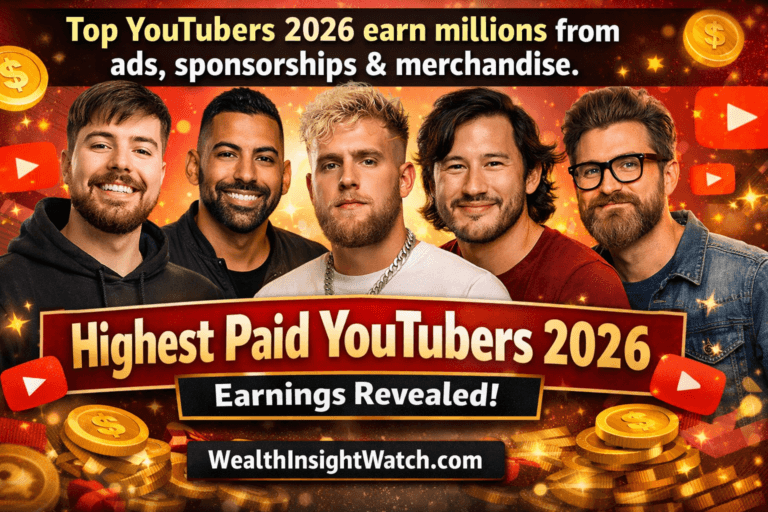 Highest Paid YouTubers 2026: MrBeast, Dhar Mann, Jake Paul, Markiplier, Rhett & Link earning millions from ads, sponsorships, merchandise, and brand deals.
